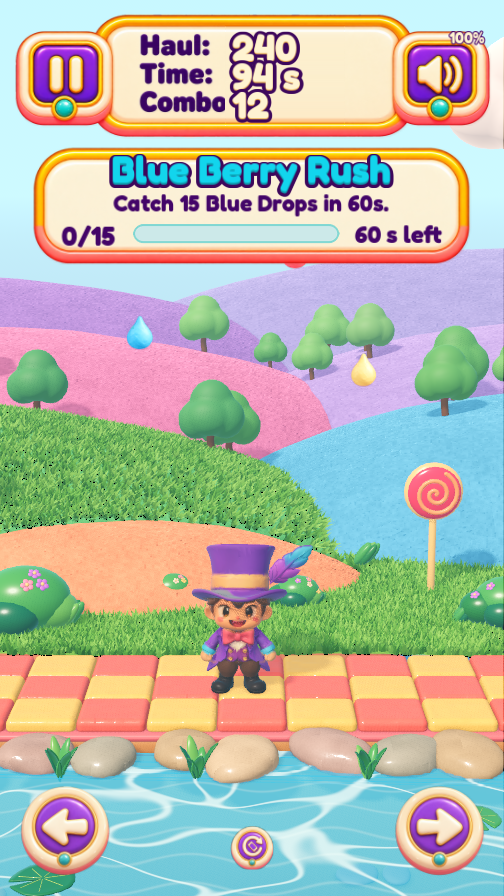 Blue Berry Rush timed mission in the new 3D Raindrop Catcher